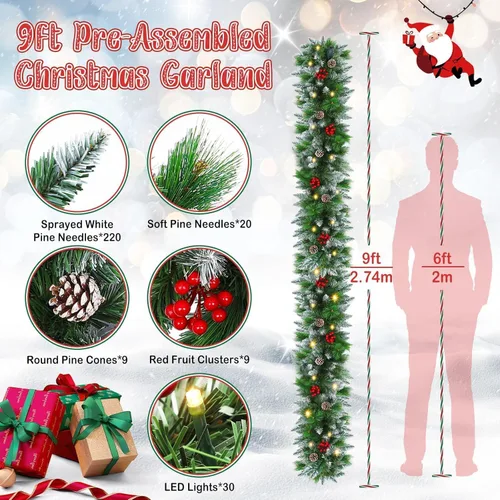 Vista 2 de Guirnalda de Navidad FGHB, Guirnaldas de Navidad con Luces, Guirnalda de Navidad de 2,7M/ 9FT, Decoraciones de Navidad Iluminadas con Luces LED