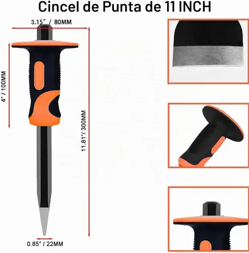 Vista 4 de Juego de cinceles de mampostería, 3 piezas de punta resistente, cinceles