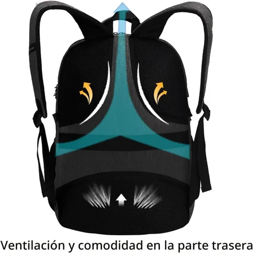 Vista 5 de Mochila antirrobo para portátil con carga USB compatible con portátil de 15.6 pulgadas con bloqueo incluido., Negro