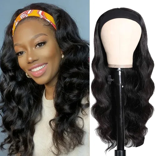 Vista 6 de XSY: Peluca de diadema de cabello humano de onda profunda sin pegamento, sin encaje frontal, peluca de diadema rizada, lista para usar y llevar