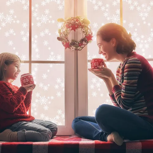 Vista 5 de Niviy Película de privacidad para ventana, decoración de Navidad, copos de nieve, calcomanías para ventanas, calcomanías no adhesivas, película