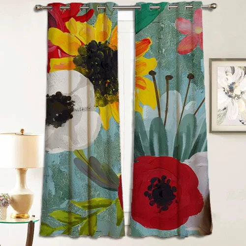 Vista 18 de 2 paneles de cortinas bohemias para ventana, patrón geométrico bohemio, a rayas, cortinas opacas con ojales, 52 x 63 pulgadas