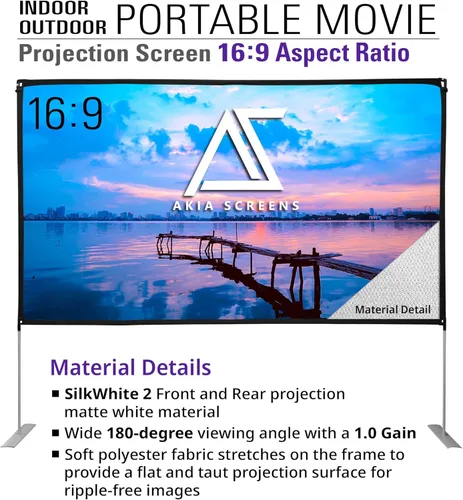 Vista 2 de Akia Screens Pantalla de proyector portátil de 125 pulgadas con soporte y bolsa de transporte, pantalla de proyección frontal y trasera plegable
