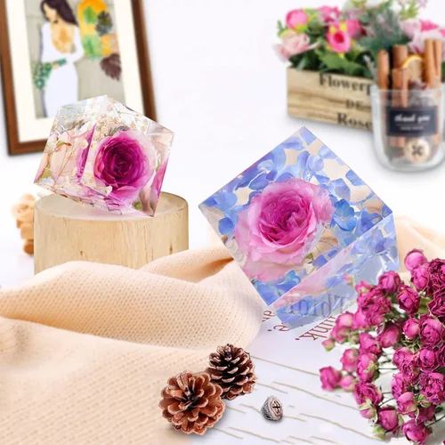 Vista 5 de 2Pcs Large Bevel Cube Resin Molds,4.09'' & 3.35'' Square Silicone Resin Molds with 2Pcs 3.94'' Wood LED Lights Display Bases