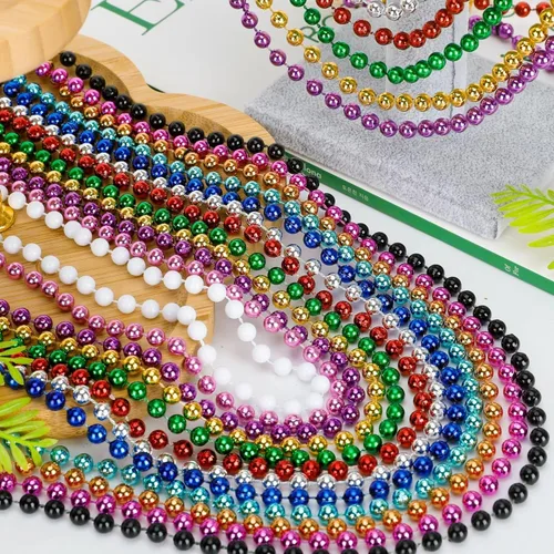 Vista 3 de EOBOH 144 cuentas de Mardi Gras, 12 tipos de collares de cuentas metálicas, suministros de fiesta, collar de Mardi Gras de 33 pulgadas, accesorios