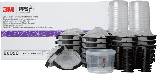 Kit de taza de pistola de pulverización 3M PPS 2.0, tapas y revestimientos, 26028, micro, 3 onzas, filtro de 200 micrones, uso para autos, muebles,