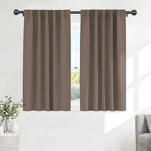Vista 21 de PONY DANCE Cortinas opacas para dormitorio/sala de estar, cortinas de 54 pulgadas de largo con bucles traseros, diseño de bolsillo para barra, Gris