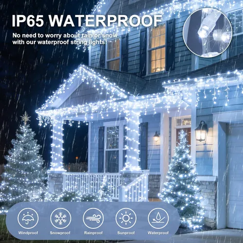 Vista 7 de Cadena de 200 luces LED de 98 pies, impermeables con 8 modos con memoria, fuente de alimentación certificada por UL de 30 V para el hogar, jardín