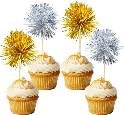 Vista 26 de Gyufise - 30 piezas de fuegos artificiales de papel de aluminio para cupcake, oropel brillante para decoración de pastel, cócteles, cumpleaños, boda