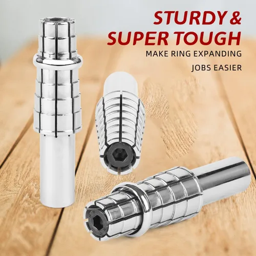 Vista 7 de Mandril de anillo de acero inoxidable expandible con llave Allen hexagonal, herramienta moldeadora de anillos resistente para torneado de anillos