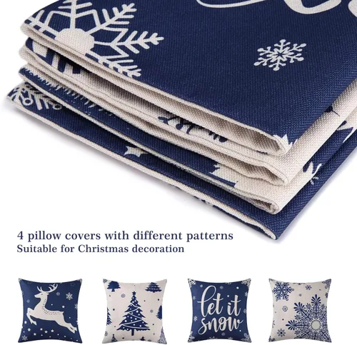 Vista 5 de CAROMIO Juego de 4 fundas de almohada decorativas de Navidad de 18 x 18 pulgadas, fundas de almohada para decoración de casa de campo para el hogar