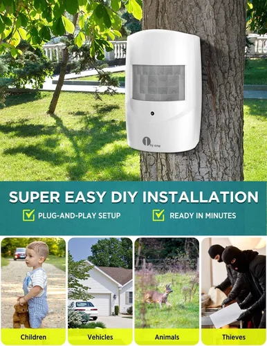 Vista 5 de Alarma de entrada inalámbrica para exteriores, alarma con sensor de movimiento 1byone de 1000 pies de alcance con campanillas extra fuertes, sistema