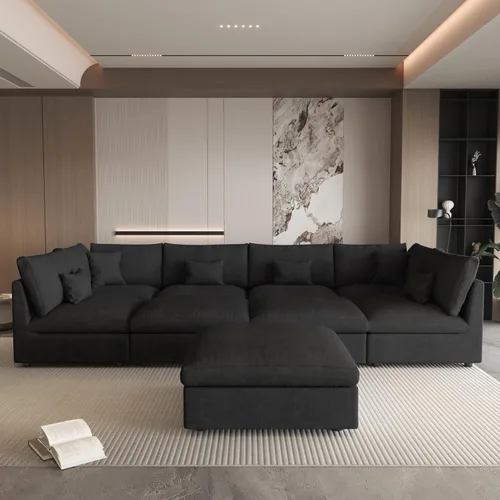 Vista 40 de WJShome Sofá Seccional Cloud Couch de 83 pulgadas para sala de estar, sofá seccional modular relleno de plumón, sofás en forma de L con otomana