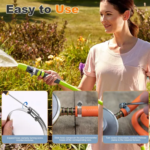 Vista 3 de Kit surtido de 22 abrazaderas de manguera de acero inoxidable de alta calidad, abrazaderas de engranaje helicoidal, abrazaderas de manguera pequeñas