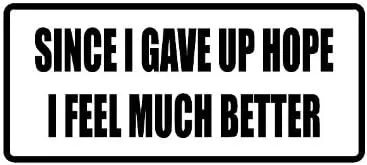 Pegatina de vinilo para parachoques de 8 pulgadas de ancho con texto en inglés "Since I Gave up Hope I Feel Much Bet