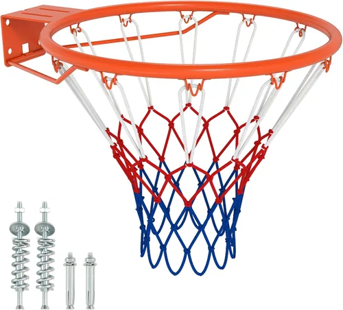 Vista 12 de GYMAX Llanta de baloncesto, repuesto de borde de baloncesto de 15/18 pulgadas con red para todo tipo de clima, aro de baloncesto de repuesto