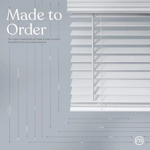 Vista 4 de MOOD Persianas de madera sintética Luxe Persianas de 20 pulgadas para ventanas Tratamiento de ventana opaca inalámbrico de 2 pulgadas Blanco