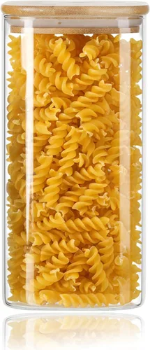 Vista 12 de LIBWYS Juego de tarros de vidrio de cocina con tapas de bambú para almacenamiento (1 unidad, 1.22 cuartos de galón), tarros de comida cuadrados