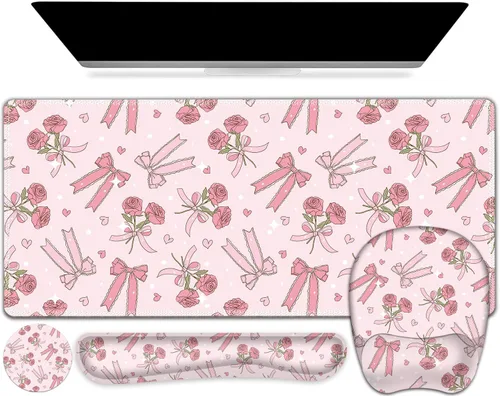 Vista 40 de 4 en 1 Alfombrilla de ratón grande, juego de reposa muñecas para teclado, alfombrilla de ratón ergonómica con soporte de muñeca, alfombrilla