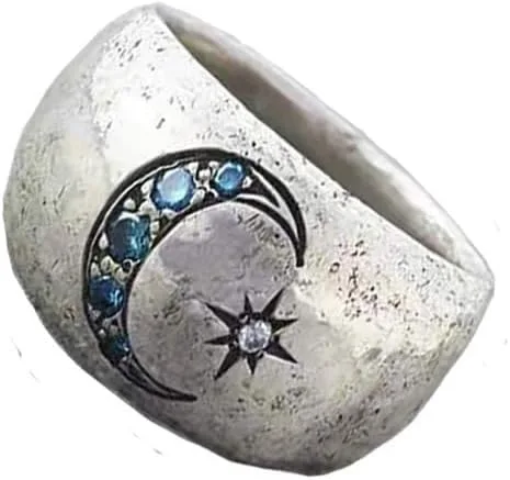 Vista 2 de UTOYA Anillo de escuadrón con texto en inglés "We Always Have Each Other's Back", anillo vintage de circón pavimentado con sol y luna para mujer