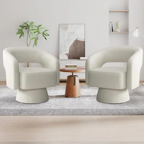 Vista 19 de INZOY Silla Giratoria de Barril con Tela de Terciopelo, Silla de Acento Giratoria con Cojín Suave Engrosado, Cómoda Silla Giratoria Redonda