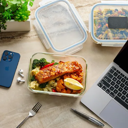 Vista 5 de Juego de 4 recipientes de almacenamiento de alimentos de vidrio grandes de 8 tazas / 64 onzas con tapas, recipiente hermético para preparación