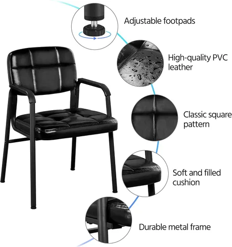 Vista 4 de Yaheetech 2 sillas de oficina para invitados, sillas de recepción de cuero con respaldo medio, sillas de ocio para sala de estar con soporte lumbar