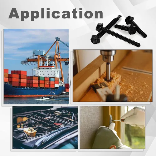 Vista 8 de Tornillos autorroscantes de cabeza hexagonal #8 x 1, tornillos Tek de chapa autoperforantes, óxido negro de acero inoxidable 410, 100