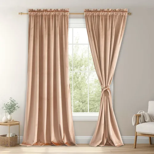 Vista 99 de JIUZHEN Cortinas de terciopelo rosa de 108 pulgadas para sala de estar, cortinas opacas extralargas para dormitorio, bolsillo para barra, protección
