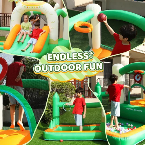 Vista 4 de INFLATEFLY Casa de Rebote Inflable, Castillo Hinchable de Alpaca con Tobogán para Niños y Bebés, Casa de Rebote Inflable con Soplador, Pozo