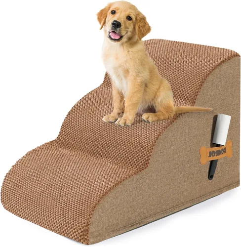Vista 19 de Escaleras para perros Romrol, rampa para camas y sofás, escalones extra anchos para mascotas con cubierta duradera impermeable y antideslizante