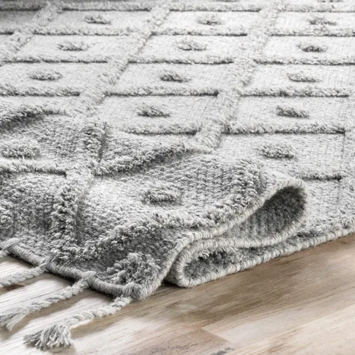 Vista 6 de nuLOOM Jinny - Alfombra marroquí de lana con borlas, 4 x 6, gris