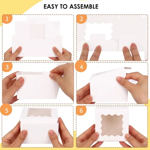 Vista 3 de TOMNK 100pcs White Cookie Boxes with Window,4x4x2.5 Inch Small Bakery Boxes, Cookie Boxes Bulk for Small Cake, Treats, Donuts, Candy on Valentine's