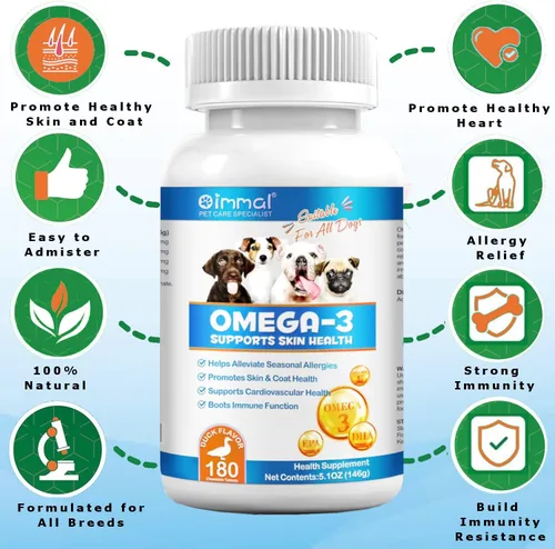 Vista 2 de Aceite de pescado Omega 3 para perros – 180 unidades de tabletas – Ayuda a eliminar el derramamiento, alergia de la piel, picazón y alivio