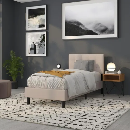 Vista 5 de Flash Furniture Bedford - Cabecero tapizado con capitoné de puntada de caja para cama individual en tela beige