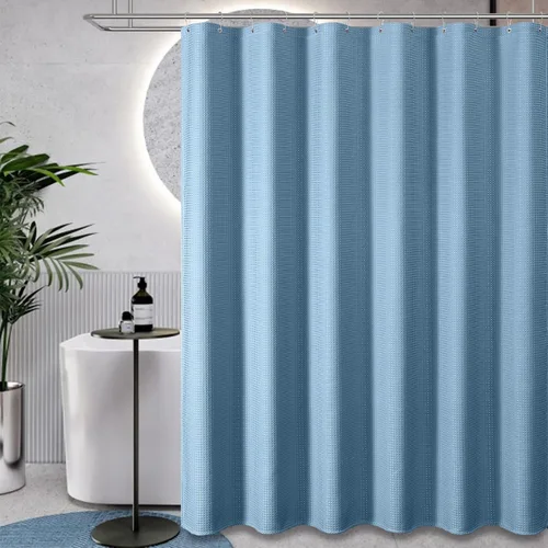 Vista 61 de Cortina de ducha de tela Dynamene verde oscuro - Cortinas de baño de tela de nido de abeja texturizadas resistentes, juego de cortinas de baño