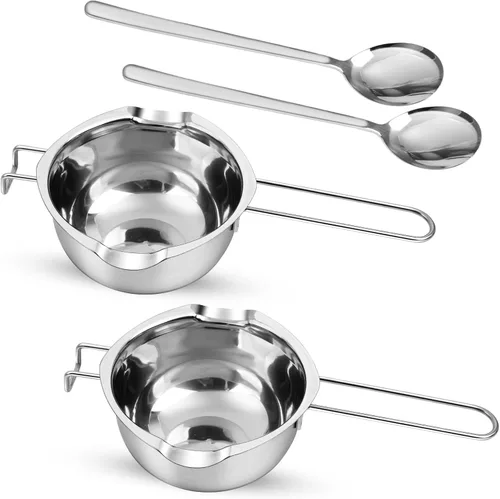Vista 8 de Olla doble de acero inoxidable de 2 piezas con 2 cucharas de metal, olla de fusión de chocolate para derretir chocolate, mantequilla, queso, velas