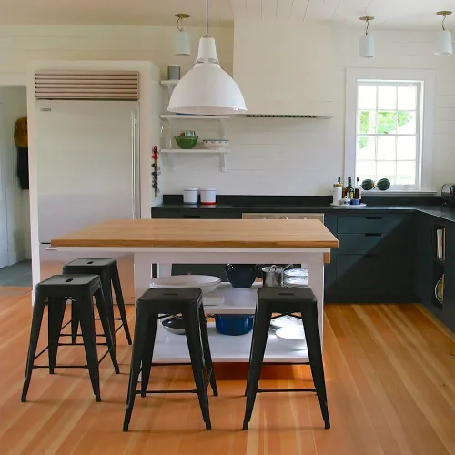 Vista 6 de Devoko Taburetes de bar de metal de 24 pulgadas, para interiores y exteriores, apilables, estilo moderno, industrial, vintage, juego de 4