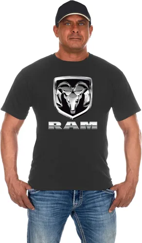 JH DESIGN GROUP Camisetas de manga corta con logotipo cromado Dodge RAM para hombre, color negro y gris