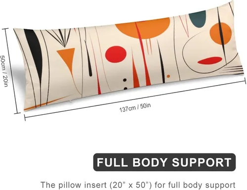 Vista 2 de Funda de almohada de cuerpo rojo con patrón abstracto moderno de mediados de siglo, 20 x 54 pulgadas, funda de almohada personalizada moderna