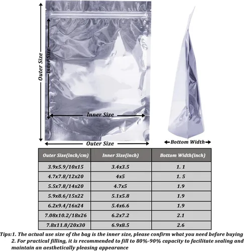 Vista 3 de Paquete de 100 bolsas de Mylar para almacenamiento de alimentos, papel de aluminio resellable, bolsa transparente de pie con ventana frontal de 5.91