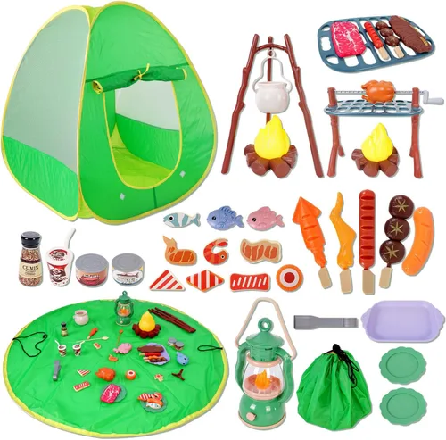Juguetes de set de campamento con tienda de juego emergente para interiores y exteriores, juego de campamento de simulación para niños pequeños,