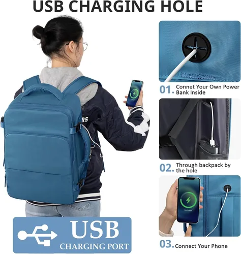 Vista 7 de Mochila de Viaje Snoffic para Mujer, Negro, 17 pulg.