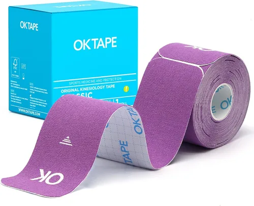 Vista 20 de OK TAPE Cinta de kinesiología de 10 pulgadas precortada, 20 tiras, cinta atlética elástica de algodón sin látex, 2 pulgadas x 16 pies, 2 rollos Beige