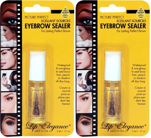 Lip Elegance Sellador de cejas – Gel transparente impermeable para cejas para una sujeción extrema, 0.17 onzas (paquete de 2)