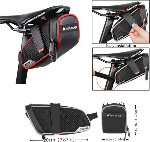 Vista 6 de Bolsa de asiento de bicicleta, bolsa de sillín de bicicleta, bolsa debajo del asiento, bolsa de sillín con correa para bicicleta, bolsa de ciclismo