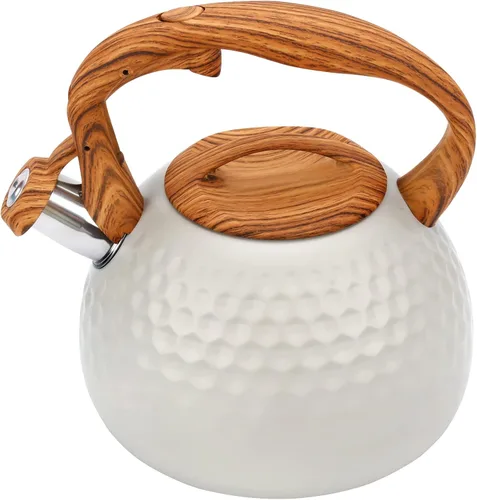 Vista 16 de Hervidor de agua clásico de acero inoxidable de 3.2 cuartos de galón, acabado de metal cepillado con mango de madera, caldera de agua para estufa