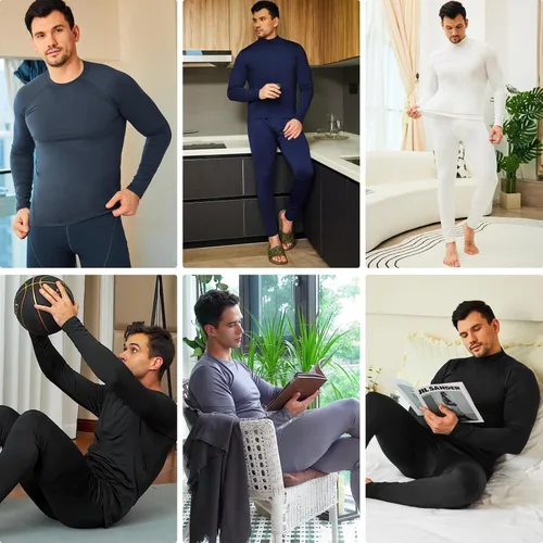 Vista 7 de CL convallaria Long Johns Thermal Underwear for Men Soft Fleece Lined Base Layer Cold Weather Top Bottom Set XS-4XL