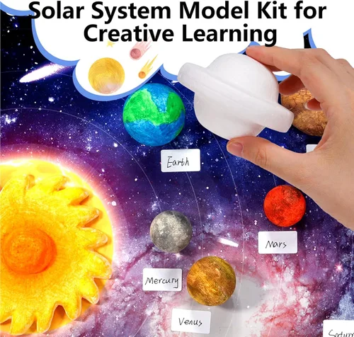 Vista 5 de Kit de modelo del sistema solar Pllieay, kit 3D del sistema solar con tablero de exhibición, 17 bolas de espuma, 12 pigmentos de color, pinceles