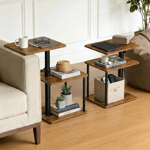 Vista 12 de Faesun Mesa auxiliar giratoria para brazo de sofá, mesa auxiliar ajustable en C para sillón reclinable o cama, bandejas de TV con estante